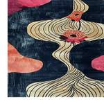 Contemporary wool area rug featuring a vibrant floral drift design with abstract patterns in shades of orange, pink, and beige on a dark background. This square area rug is perfect for adding a modern touch to your living room or office. Ideal for those seeking stylish living room rugs in an 8x10 size.