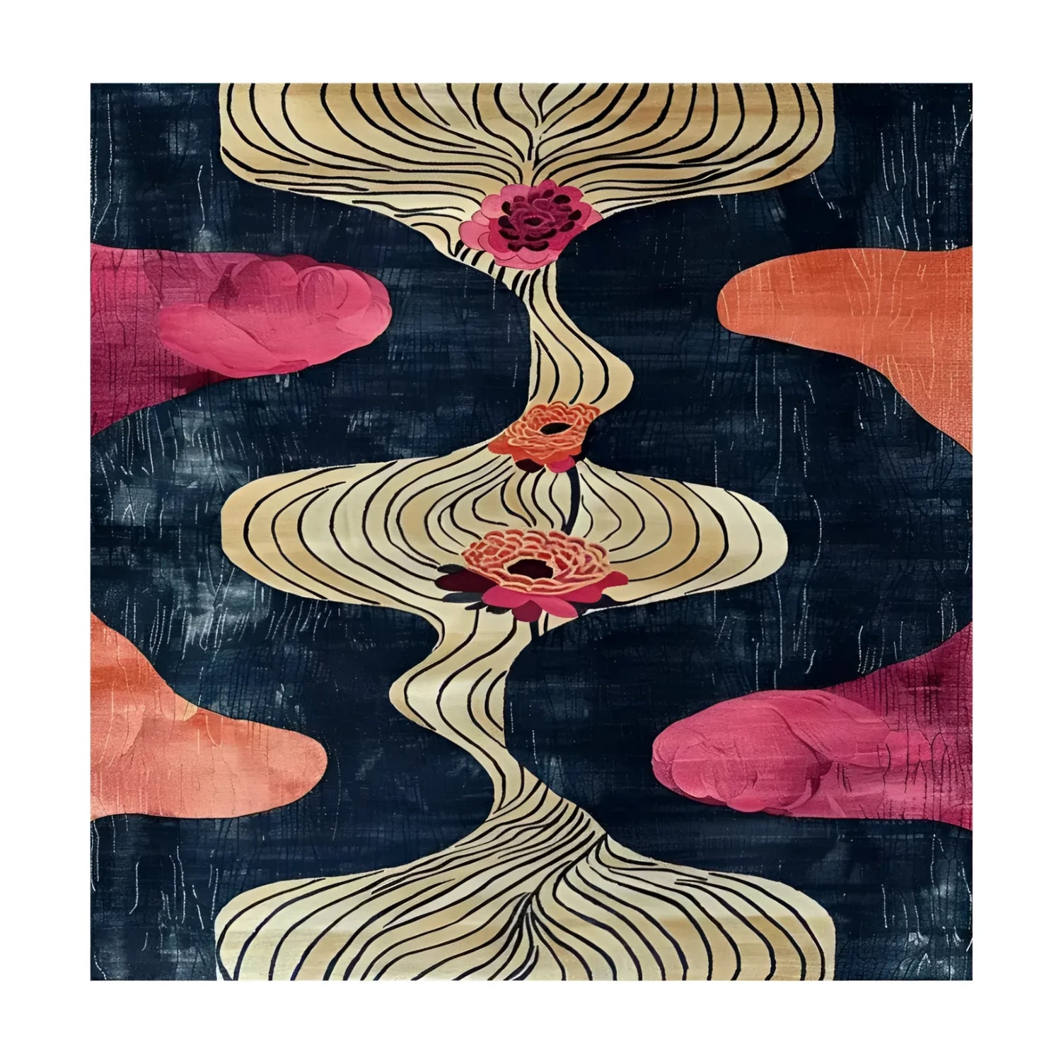 The Floral Drift Hand Tufted Rug showcases a stunning contemporary design, perfect for adding a pop of color to your living room or office. This wool area rug features an abstract pattern with vibrant floral motifs in shades of pink and orange against a dark background. Ideal as a square area rug or for use as living room rugs 8x10, it brings elegance and warmth to any space.