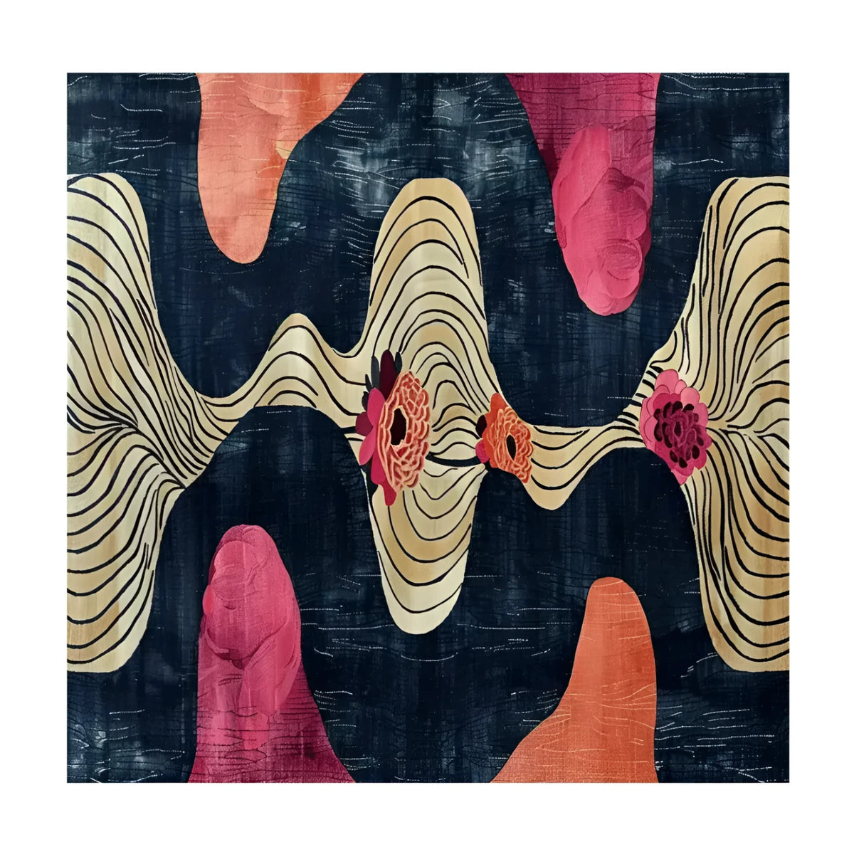 Floral Drift Hand Tufted Rug featuring a contemporary abstract design. This square area rug showcases vibrant floral patterns with flowing lines on a dark background, perfect for adding a modern touch to living room or office spaces. Ideal for those seeking an 8x10 wool rug for their area rugs collection.