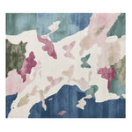 Beautiful hand-tufted area rug featuring a contemporary floral drift pattern with shades of blue, pink, and green. Perfect for adding a touch of elegance to any living room, this wool rug combines abstract artistry with a modern design.