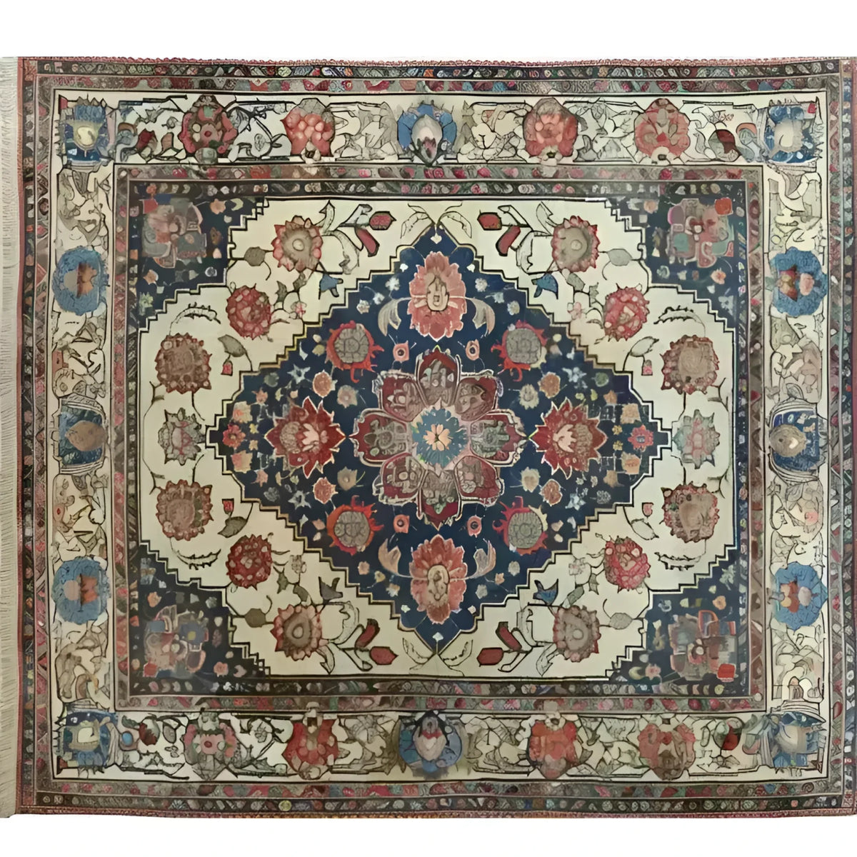 This stunning Floral Euphoria Hand Knotted Area Rug showcases intricate floral patterns with rich colors, perfect for enhancing any living room. The 8x10 vintage rug features a Persian-inspired design, making it an ideal choice for those seeking elegant area rugs for the living room.