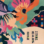 Vibrant Floral Fusion Frenzy hand-tufted area rug featuring a contemporary design with bold, colorful floral patterns. This square rug, perfect for large living rooms, showcases an artistic blend of pink, orange, green, and blue hues, made from high-quality wool. Ideal as a wool rug centerpiece for any living room area, adding a touch of modern elegance.