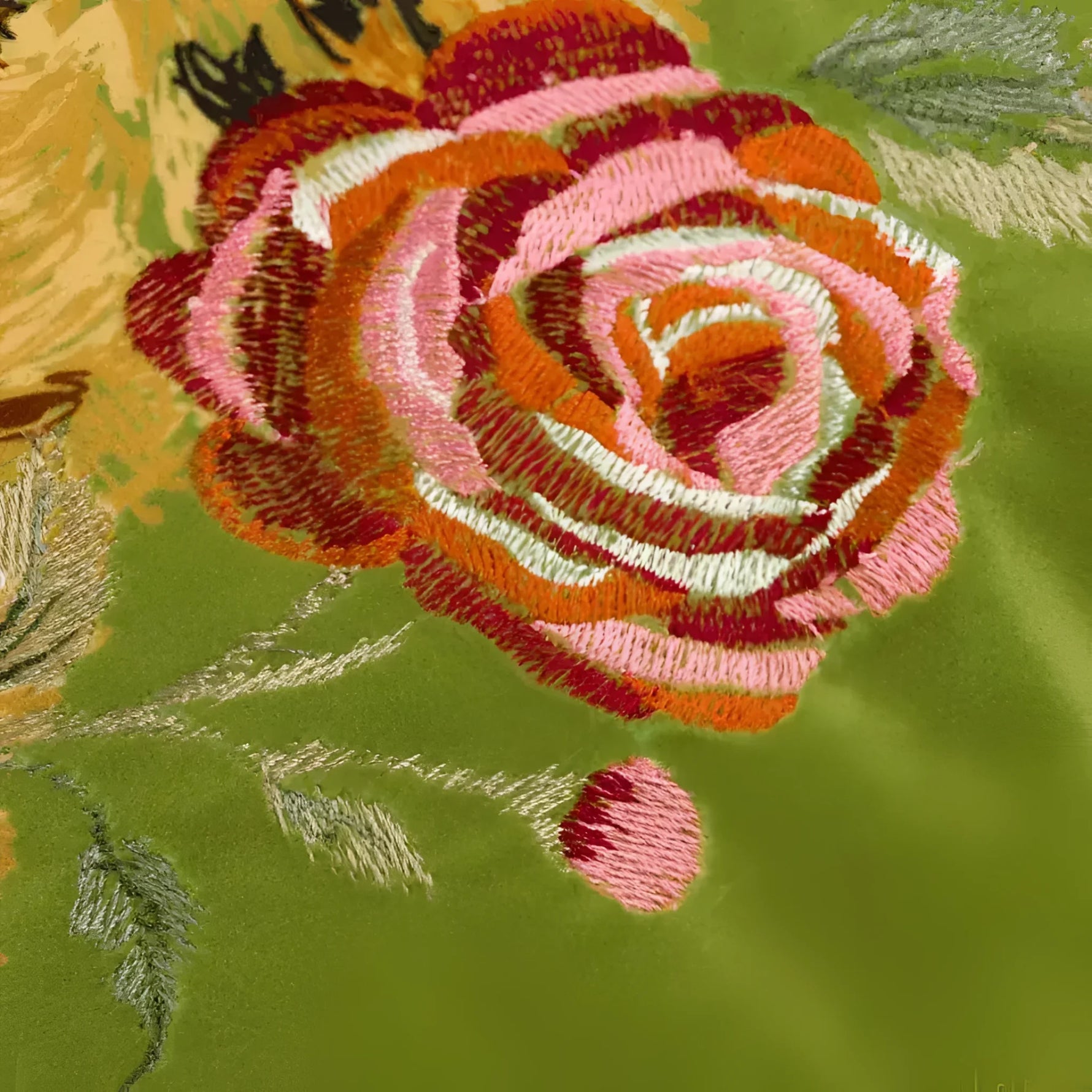 Floral green throw pillow featuring intricate rose embroidery and decorative tassels, perfect for adding a vibrant touch to your home decor.