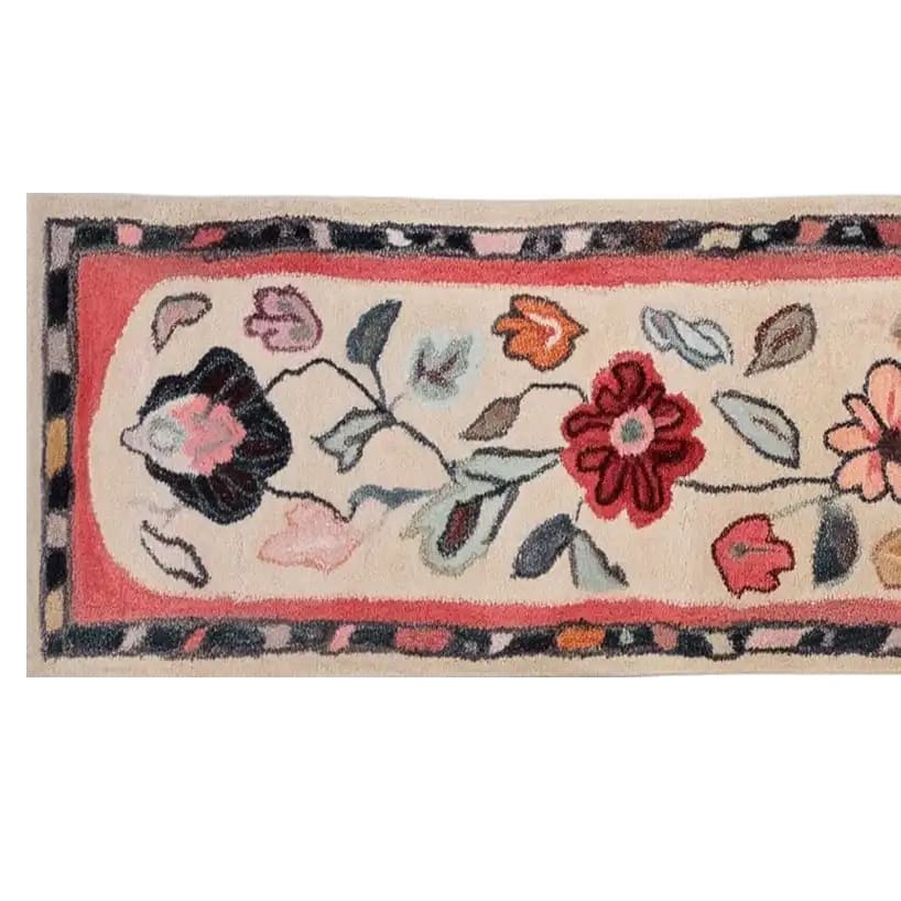 Floral Haven Hand Tufted Wool Runner Rug featuring vibrant flowers and leaves against a soft cream background, perfect for kitchen, hallway, or bathroom, adding a touch of elegance to any space.