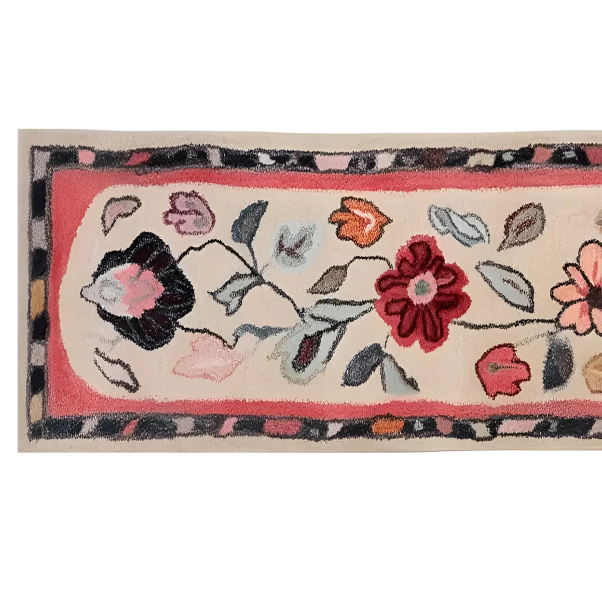 Floral Haven Hand Tufted Wool Runner Rug featuring vibrant flowers and leaves against a soft cream background, perfect for kitchen, hallway, or bathroom, adding a touch of elegance to any space.