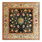 Elegant Floral Heritage Wool Hand Knotted Area Rug featuring a vibrant design with intricate floral patterns. This square area rug, perfect for both living room and dining room, showcases a rich palette of colors reminiscent of traditional Persian rugs, adding a touch of luxury to any dining room setting. Ideal as a dining table rug, this wool rug combines beauty and durability.
