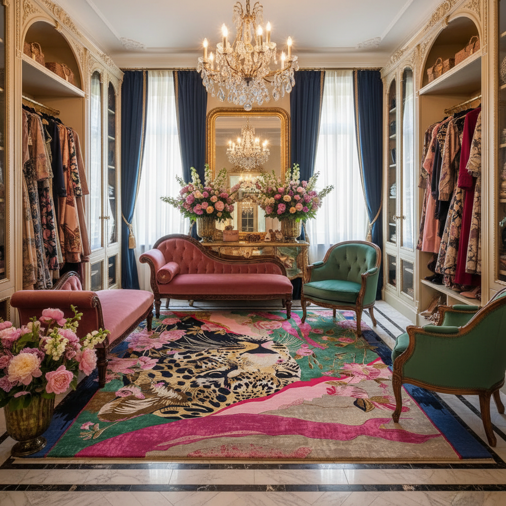 Floral Jaguar Reign Hand Tufted Rug