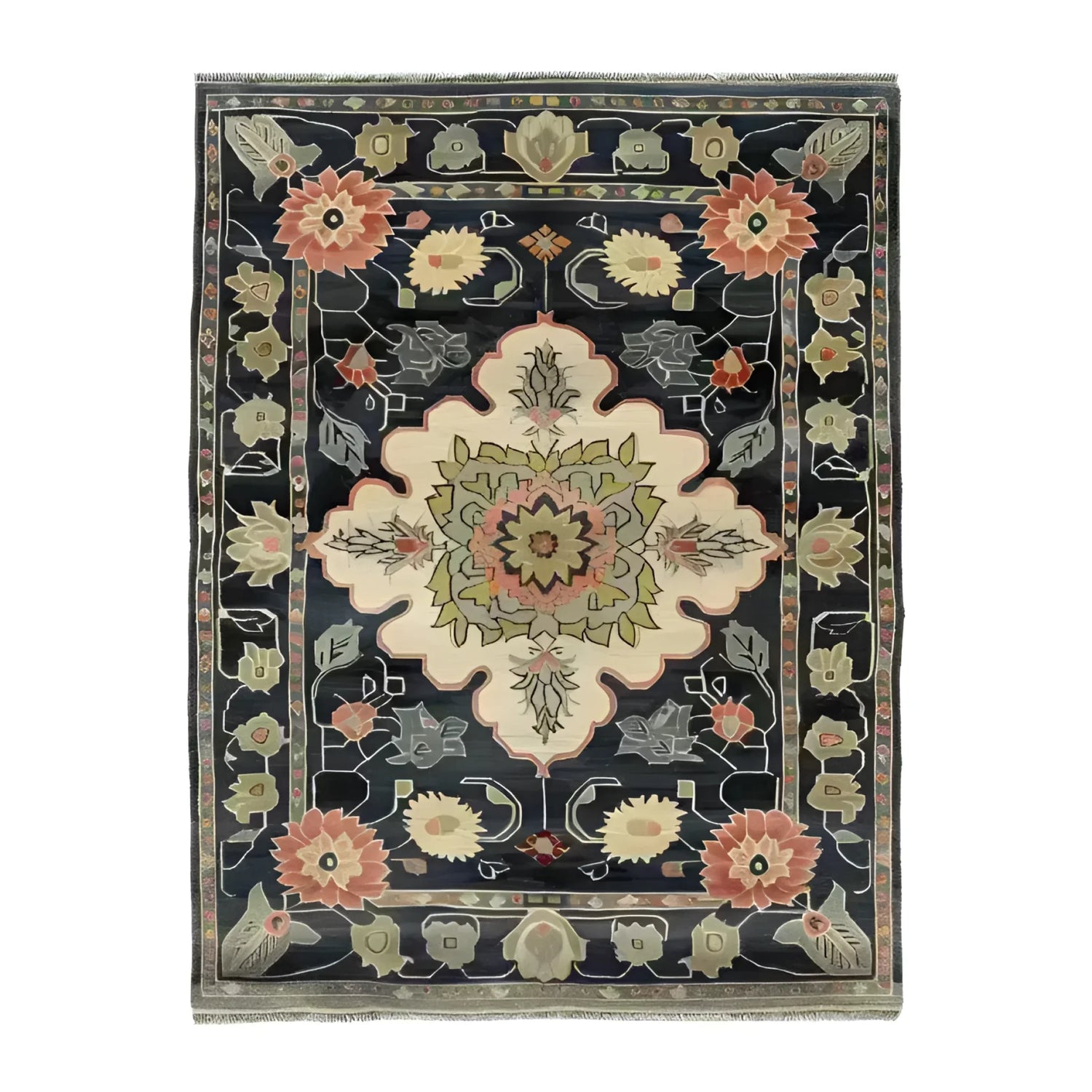Floral Legacy Medium Hand Knotted Wool Rug featuring an intricate Persian design with vibrant floral patterns. Ideal for adding elegance to any living room or office, this area rug showcases a harmonious blend of colors, perfect as a centerpiece for living room area rugs.