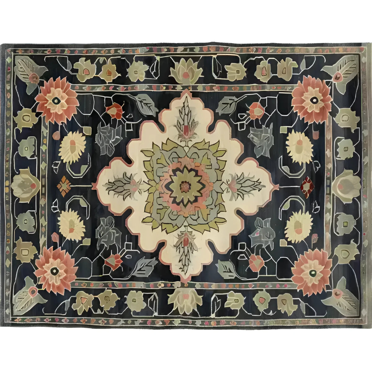 Top view of the Floral Legacy Medium Hand Knotted Wool Rug, featuring an intricate Persian design with floral motifs in warm tones. Perfect as an area rug for living rooms or offices, this wool rug adds elegance and style to any space.