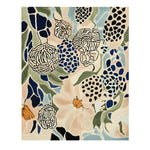 The Floral Matrix Dream Hand Tufted Rug features an abstract floral pattern in a mix of blues, greens, and oranges, perfect as an area rug for a large living room. This contemporary wool rug adds a stylish touch to any space with its intricate design.