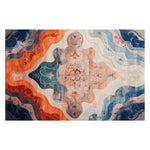 Beautiful hand-tufted area rug featuring an intricate floral design with vibrant hues of orange, blue, and cream. Perfect for large living rooms, this 8x10 wool rug adds a touch of elegance and warmth to any space.