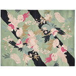 Beautiful hand-tufted floral area rug with a lush green background and vibrant pink and cream flowers. Perfect for adding elegance to living room area rugs collections, this wool rug showcases an intricate pattern that blends nature and style.