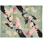 Beautiful hand-tufted floral area rug with a lush green background and vibrant pink and cream flowers. Perfect for adding elegance to living room area rugs collections, this wool rug showcases an intricate pattern that blends nature and style.