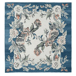 This beautiful Floral Reverie Hand Knotted Rug showcases an elegant design with intricate floral patterns, perfect for adding charm to any living space. The square area rug, crafted from high-quality wool, features a delightful combination of soft hues on a rich blue background, making it an ideal choice for area rugs in the living room.