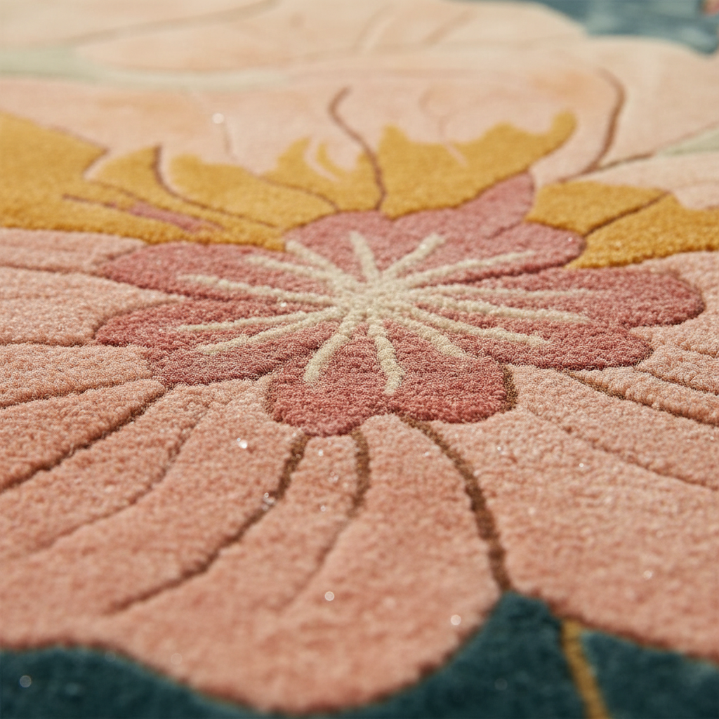 Close-up of a textured flower rug