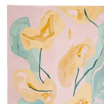 Close-up view of the Floral Rhythm Echo Hand Tufted Area Rug, showcasing its contemporary design with abstract floral patterns in soft pastel colors. This wool rug is perfect for adding a touch of elegance to living room area rugs.