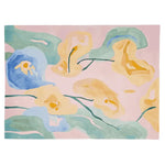 A beautiful, hand-tufted area rug featuring a contemporary floral design with abstract shapes in soft pastel colors. Perfect for adding a touch of elegance to living room area rugs, this wool rug combines artistic flair with cozy comfort.