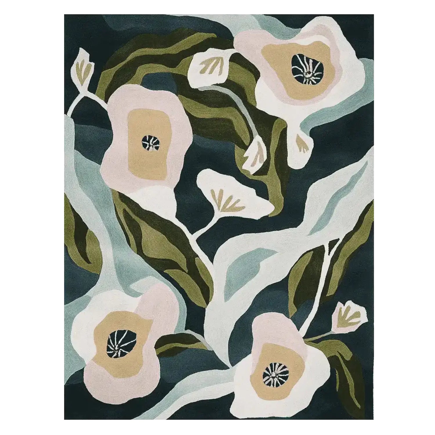 The Floral Rush Hour Hand Tufted Area Rug features an elegant floral design with soft pink and olive green hues, perfect for adding a touch of contemporary charm to living rooms. This wool rug, sized 8x10, is ideal for those seeking stylish rugs for living room spaces.