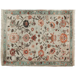 A beautifully crafted floral scroll harmony hand-knotted area rug, perfect for adding elegance to any living room. This 8x10 wool rug features an intricate floral pattern with vibrant colors, ideal for those seeking a stunning floral rug centerpiece.