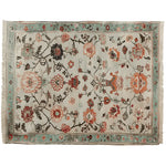 A beautifully crafted floral scroll harmony hand-knotted area rug, perfect for adding elegance to any living room. This 8x10 wool rug features an intricate floral pattern with vibrant colors, ideal for those seeking a stunning floral rug centerpiece.
