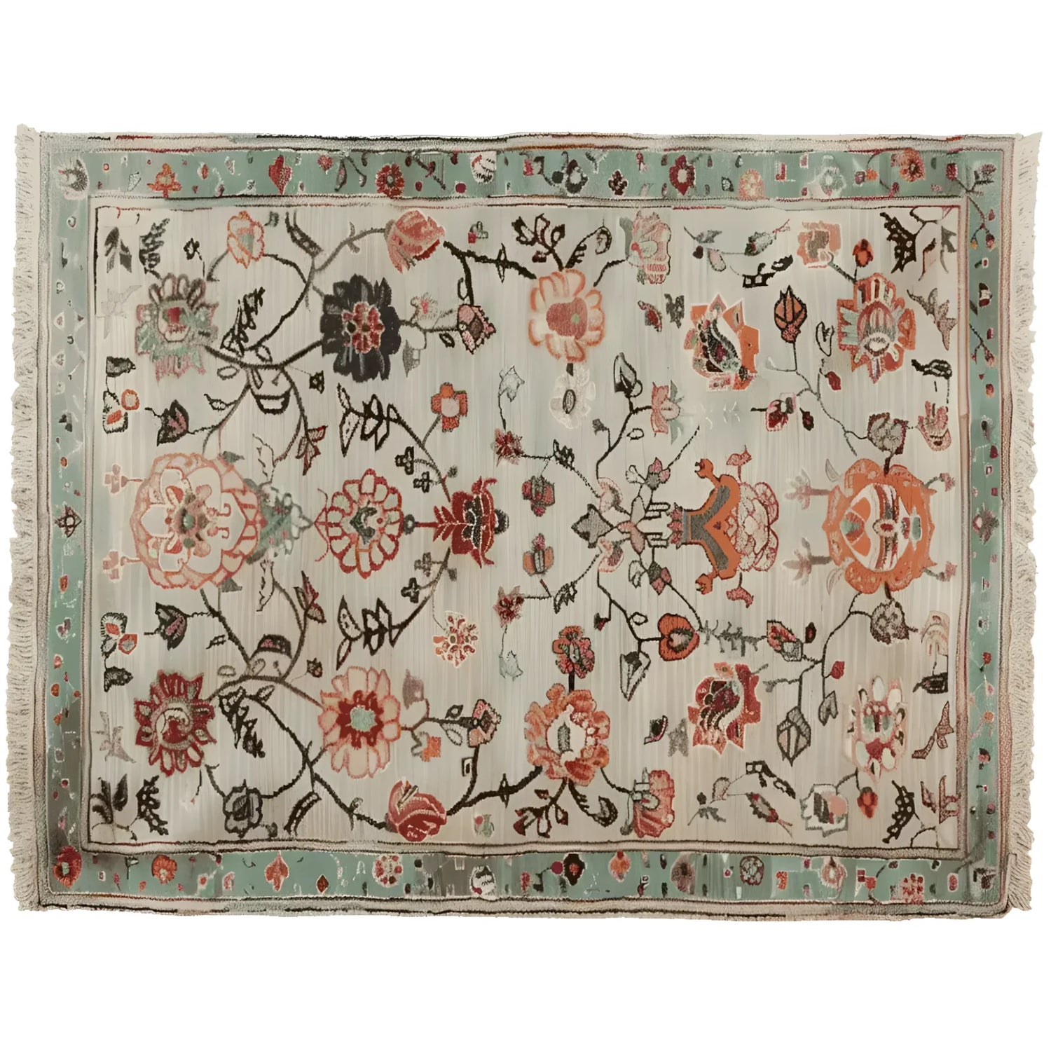 A beautifully crafted floral scroll harmony hand-knotted area rug, perfect for adding elegance to any living room. This 8x10 wool rug features an intricate floral pattern with vibrant colors, ideal for those seeking a stunning floral rug centerpiece.