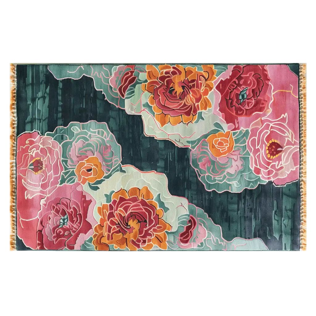 Vibrant Floral Symphony Hand Tufted Wool Area Rug featuring bold, colorful floral patterns. Perfect for large living rooms, this wool rug adds elegance and warmth with its intricate design and rich colors, making it an ideal choice for those seeking stylish rugs for living room decor.