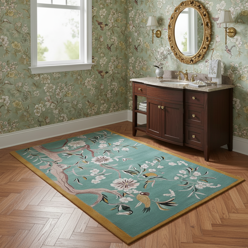 Floral Whispers Sky Hand Tufted Rug