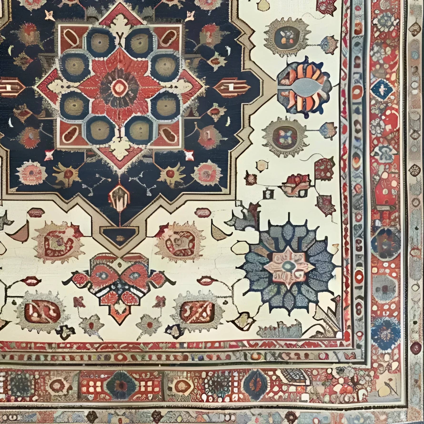 A beautifully hand-knotted area rug featuring a vintage Persian design with intricate floral patterns. The rug, perfect for a living room setting, showcases rich colors and detailed motifs, making it an ideal choice for those seeking an elegant living room area rug, especially in an 8x10 size.