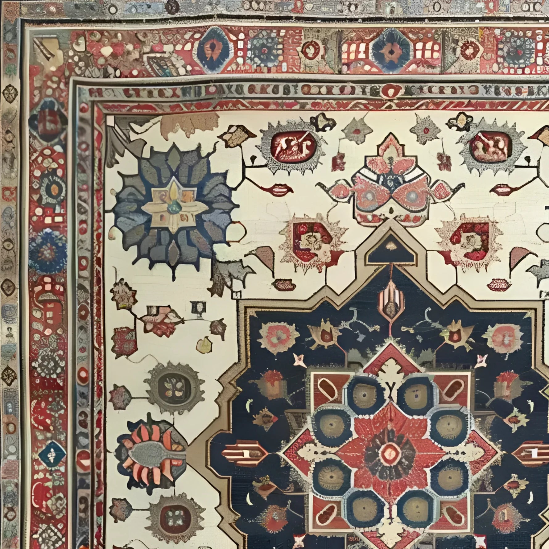 A beautifully detailed hand-knotted area rug showcasing a vintage Persian design. This floral rug features intricate patterns and rich colors, perfect for adding elegance to any living room. Ideal as a living room area rug, it measures 8x10 and provides a timeless aesthetic.