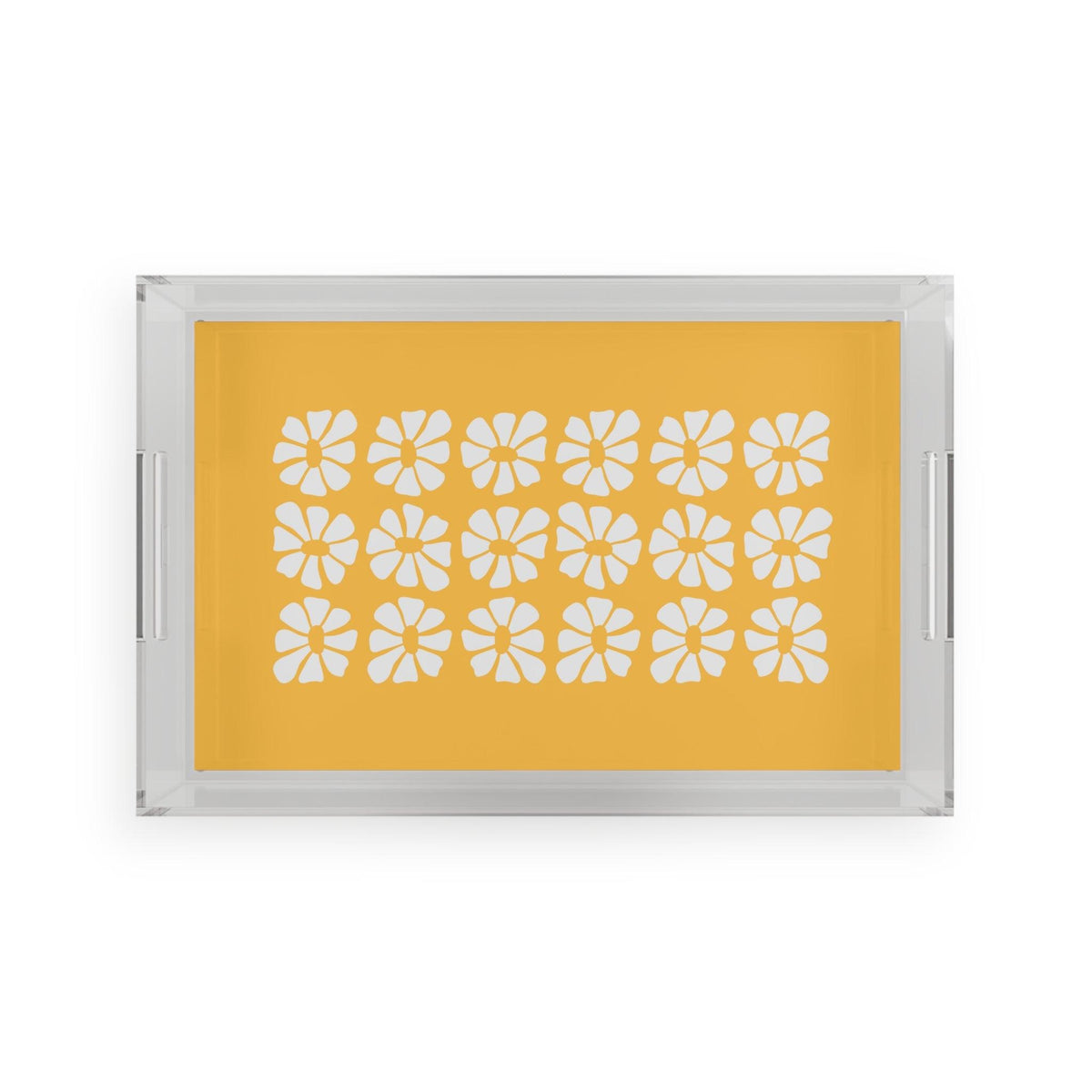 Flower Power Yellow Acrylic Serving Tray 11" x 17" Clear