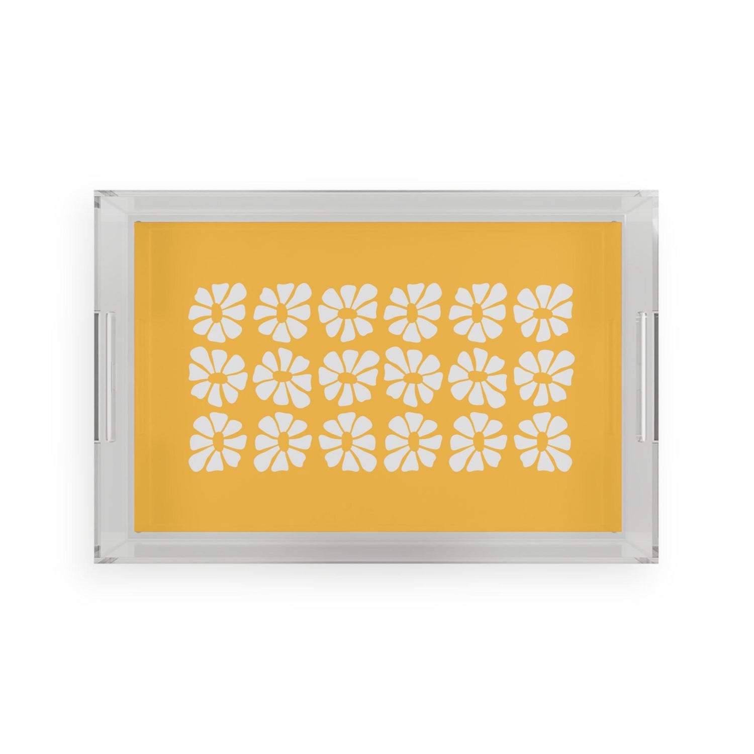 Flower Power Yellow Acrylic Serving Tray 11" x 17" Clear