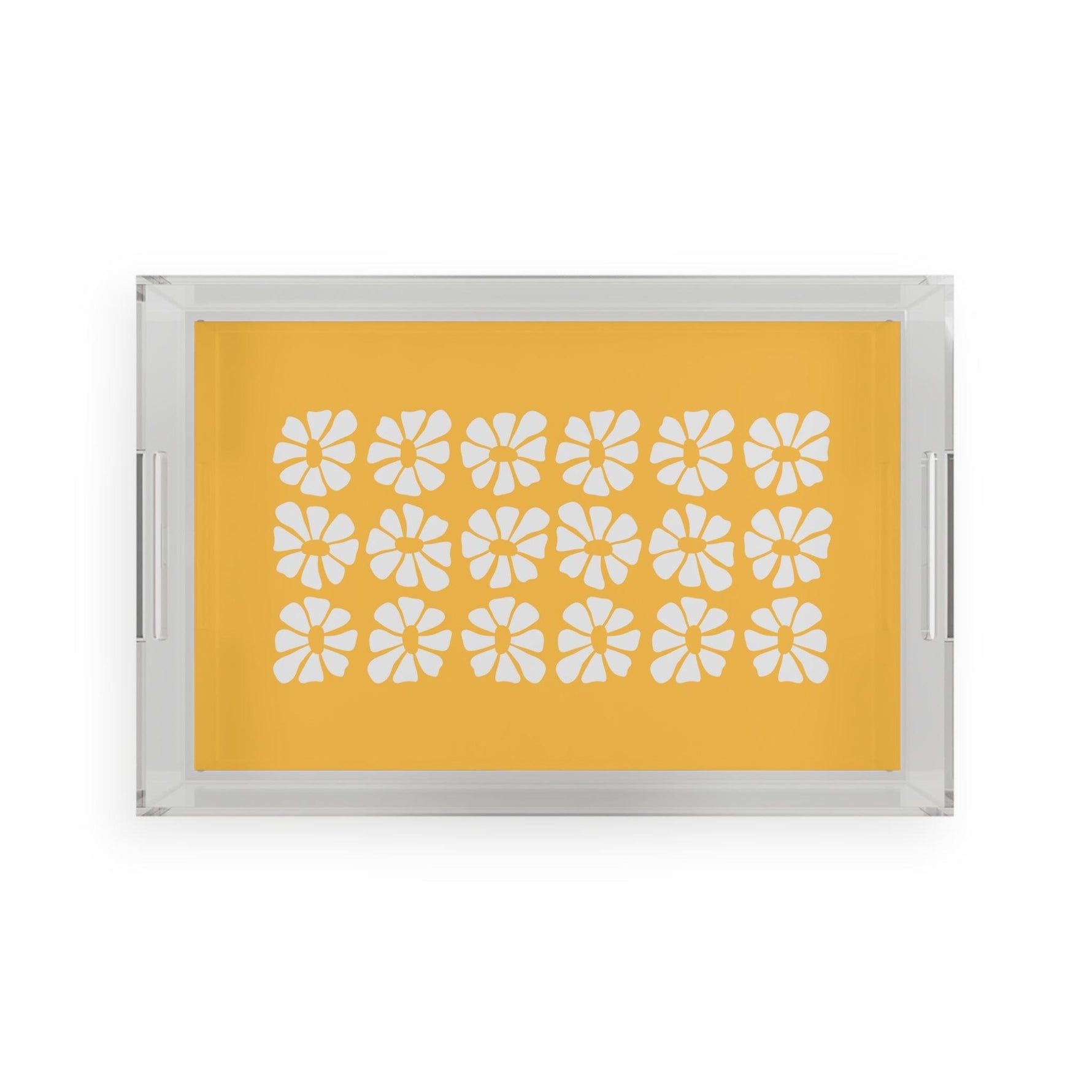 Flower Power Yellow Acrylic Serving Tray 11" x 17" Clear