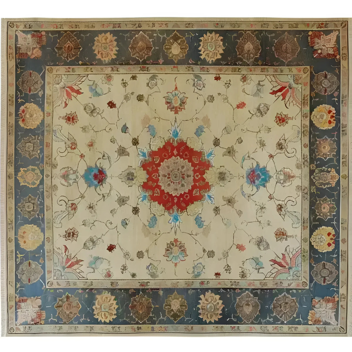 This beautifully designed Flowering Oasis Hand Knotted Area Rug features an intricate floral pattern, capturing the timeless elegance of Persian rugs. Ideal for large living room rugs, this vintage rug boasts vibrant colors with a central medallion and a rich border, perfect for enhancing any living room area with its classic design.