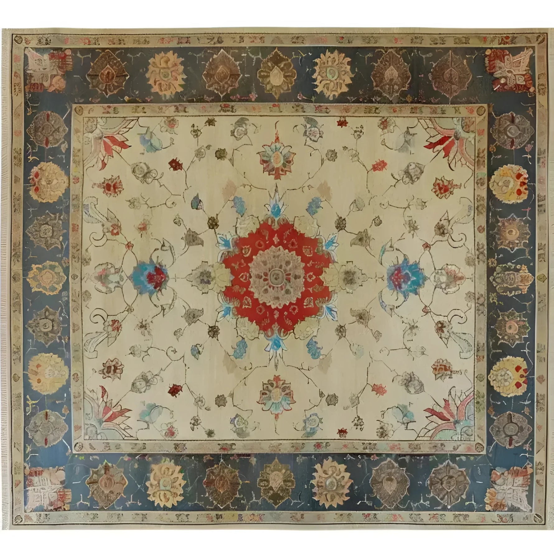 This beautifully designed Flowering Oasis Hand Knotted Area Rug features an intricate floral pattern, capturing the timeless elegance of Persian rugs. Ideal for large living room rugs, this vintage rug boasts vibrant colors with a central medallion and a rich border, perfect for enhancing any living room area with its classic design.