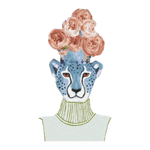 A unique hand-tufted area rug featuring a leopard head with vibrant floral accents on top. Ideal for adding a touch of creativity to living room rugs 8x10, kitchen runner rugs, or as a stylish addition to a hallway runner rug. This wool rug blends art and functionality, perfect for modern spaces like living rooms and kitchens.