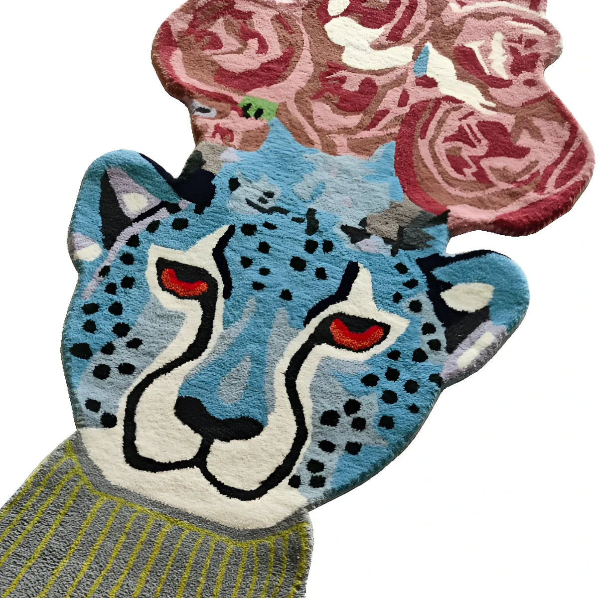 Flowers over Leopard Head Hand Tufted Accent Rug