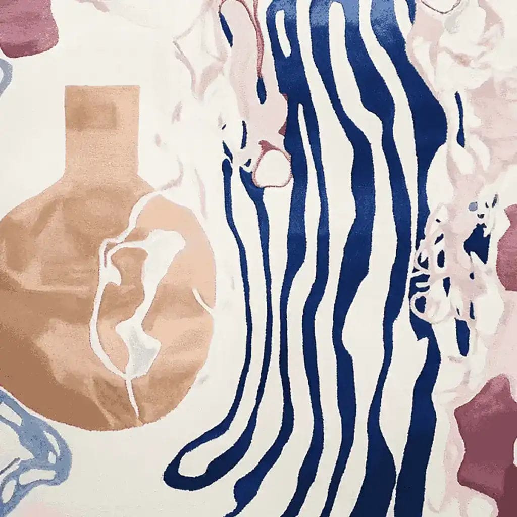 This stunning area rug features an abstract design with flowing blue, pink, and beige patterns, perfect for adding a contemporary touch to any living room. Crafted from high-quality wool, this hand-tufted rug offers both style and comfort, making it an ideal choice for those seeking unique living room area rugs.