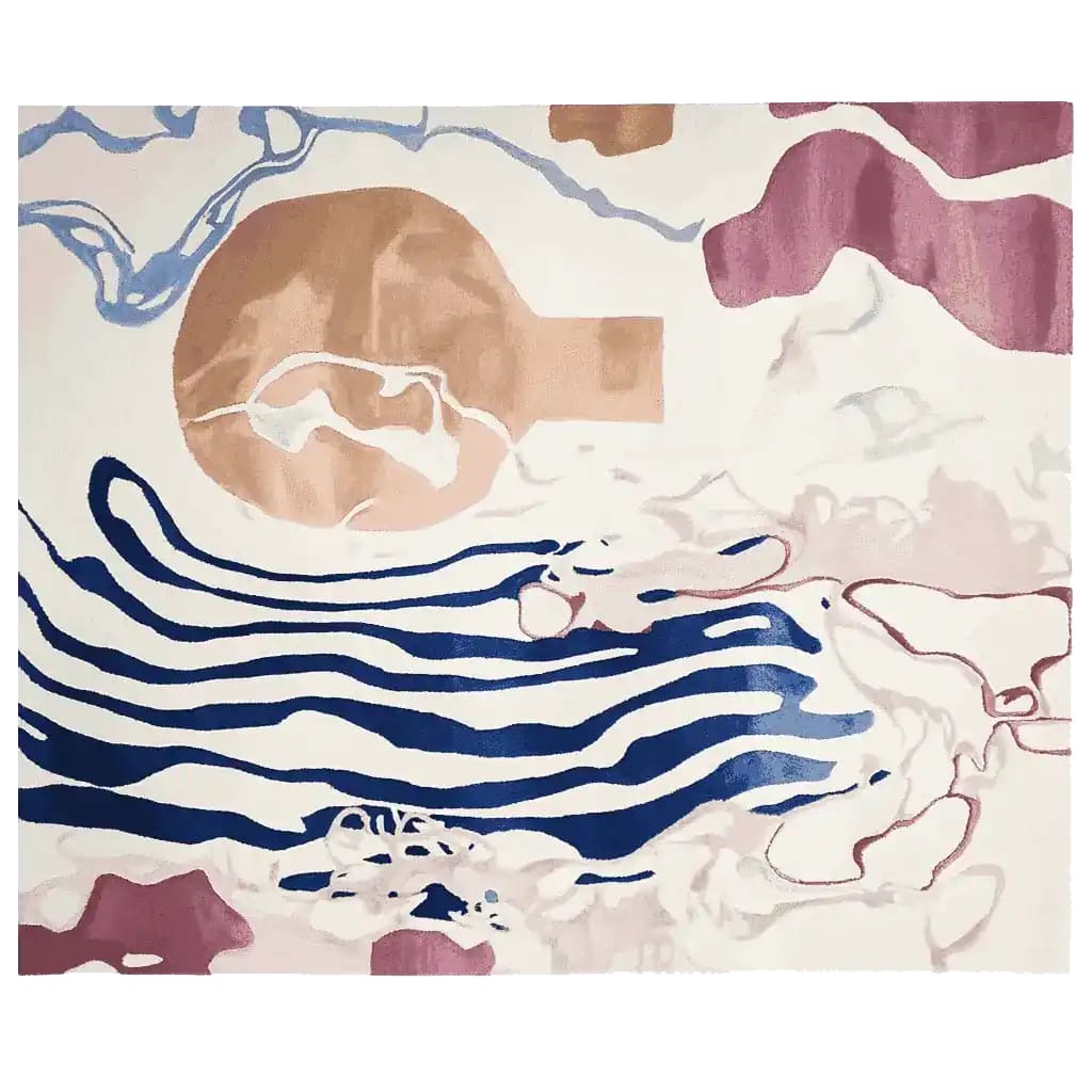 A stunning contemporary area rug featuring an abstract design with flowing lines and shapes. This hand-tufted wool rug showcases a harmonious blend of colors, making it a perfect centerpiece for living room area rugs. The intricate patterns and vibrant hues create a symphony of style that enhances any modern living space.