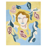 The Fluid Femme Reverie Hand Tufted Rug is a stunning area rug featuring an abstract design with a central female face surrounded by vibrant shapes and colors. Perfect for adding a touch of contemporary style to your space, this wool rug is ideal for large living rooms, measuring 8x10. Its bold, artistic pattern makes it a standout piece among living room rugs.