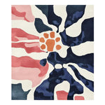 This Fluid Form Garden Hand Tufted Area Rug showcases a bold, contemporary design with abstract patterns in rich navy, coral, and cream hues. Made from high-quality wool, this 8x10 rug is perfect for adding a modern touch to any living room.