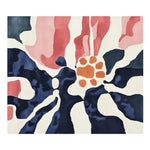 The Fluid Form Garden Hand Tufted Rug is a stunning area rug featuring an abstract design of flowing shapes in bold, contrasting colors of navy, coral, and white. Perfect for adding a contemporary touch to your living room, this 8x10 wool rug combines modern artistry with comfort, making it an ideal choice for rugs for living room settings.