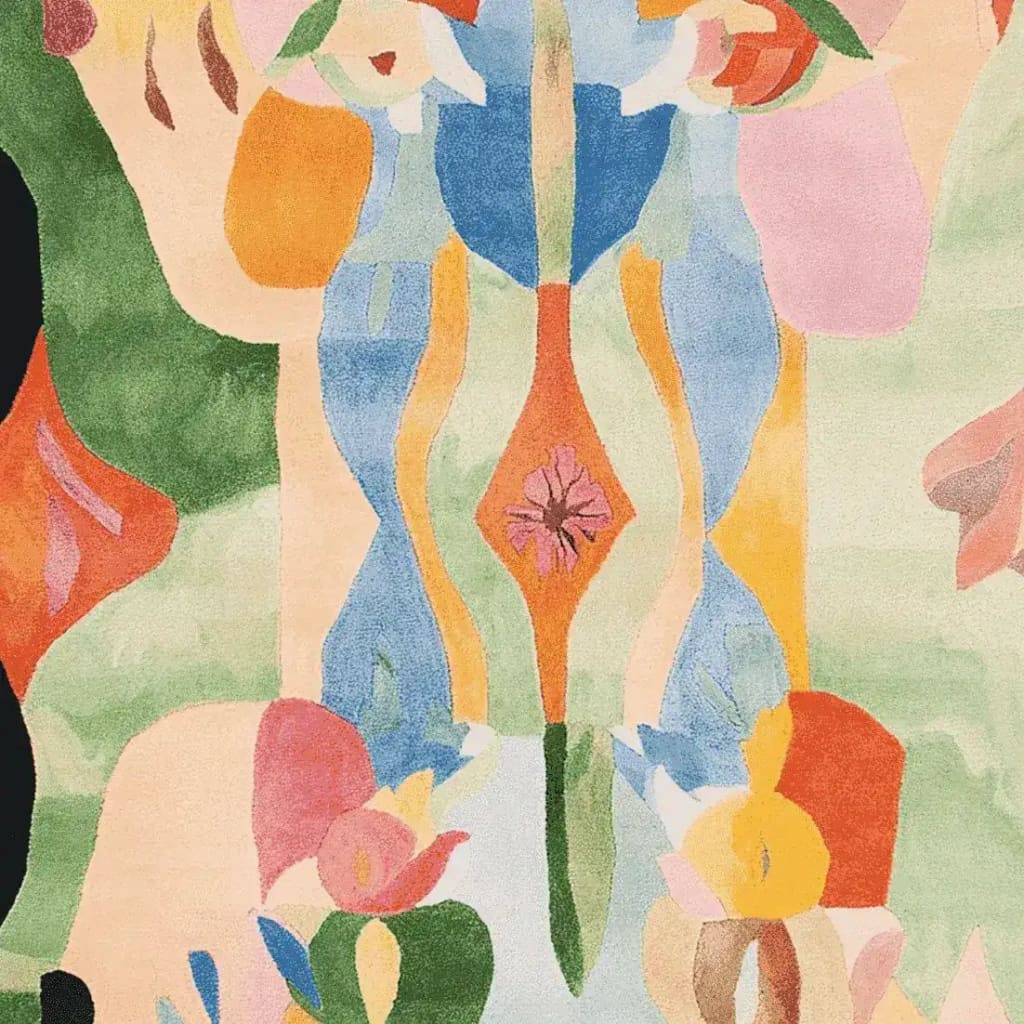 Vibrant and abstract Fluid Prism Pulse Hand Tufted Area Rug featuring a colorful blend of organic shapes in pastel hues. This wool rug offers a contemporary design ideal for living room area rugs, showcasing a square format perfect for modern decor.