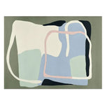 A contemporary area rug with an abstract design featuring soft pastel colors of blue, green, and beige, ideal for living room decor. This wool rug adds a modern touch to any space, making it perfect for those seeking stylish living room area rugs.