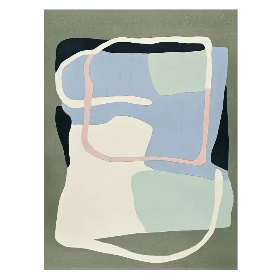 Stylish area rug featuring abstract shapes in soft colors, perfect for contemporary living rooms. This wool rug adds a modern touch, making it an ideal choice for rugs in living rooms.