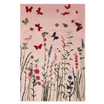 Fluttering Serenity Hand Tufted Rug featuring a beautiful design of butterflies and flowers, perfect as a wool rug for your living room area. This area rug showcases vibrant colors and intricate patterns, creating a serene and inviting atmosphere.