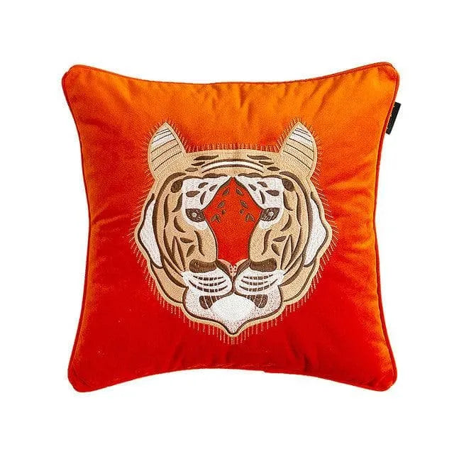 Flying Angelic Wing Tiger Embroidered Throw Pillow Cover Red Tiger Face