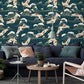 Flying Cranes Over Chinoiserie Blue Ocean Wallpaper