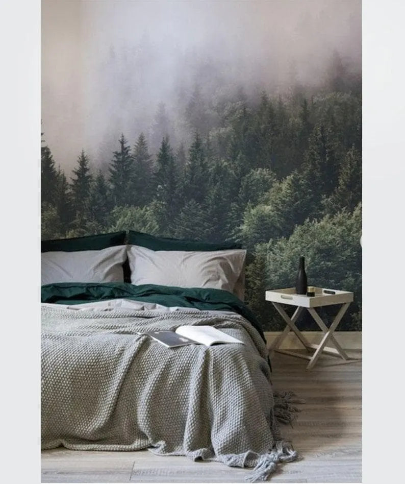 Foggy Morning Forest Landscape Wallpaper Mural