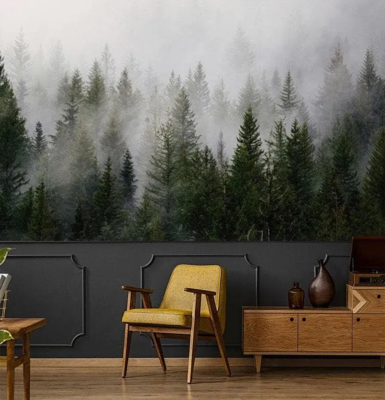 Foggy Morning Forest Landscape Wallpaper Mural