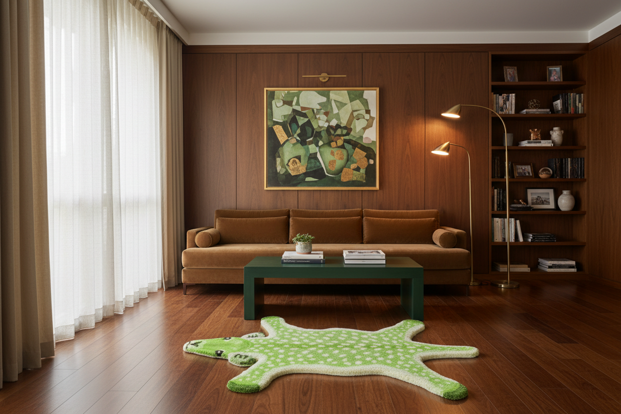 For the Love of Deer Hand Tufted Wool Rug - Green